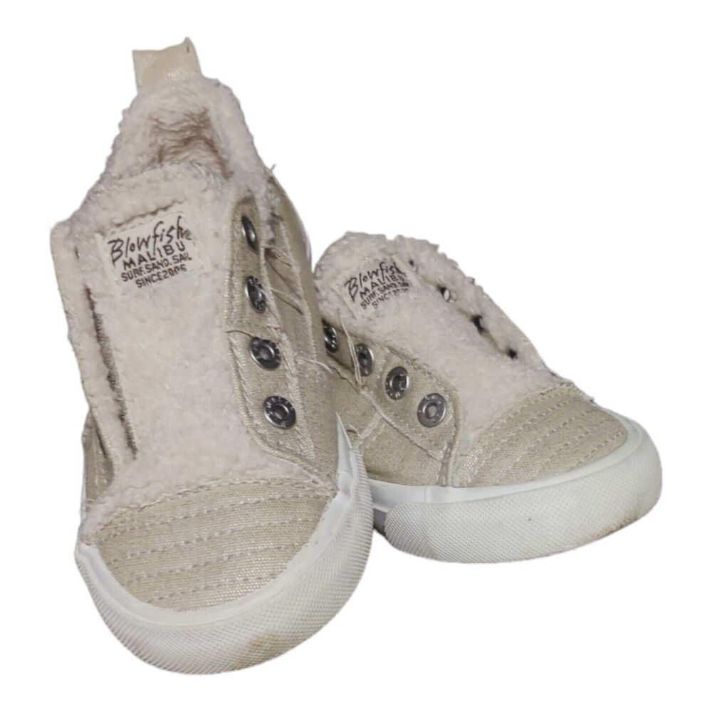 Blowfish Kids Malibu Faux Fur Lined Oatmeal Cream Shoes Hook And Loop Sz 11.5